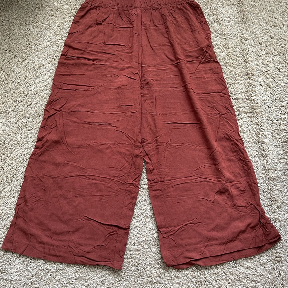 Rust Wide-Leg Cropped Pants